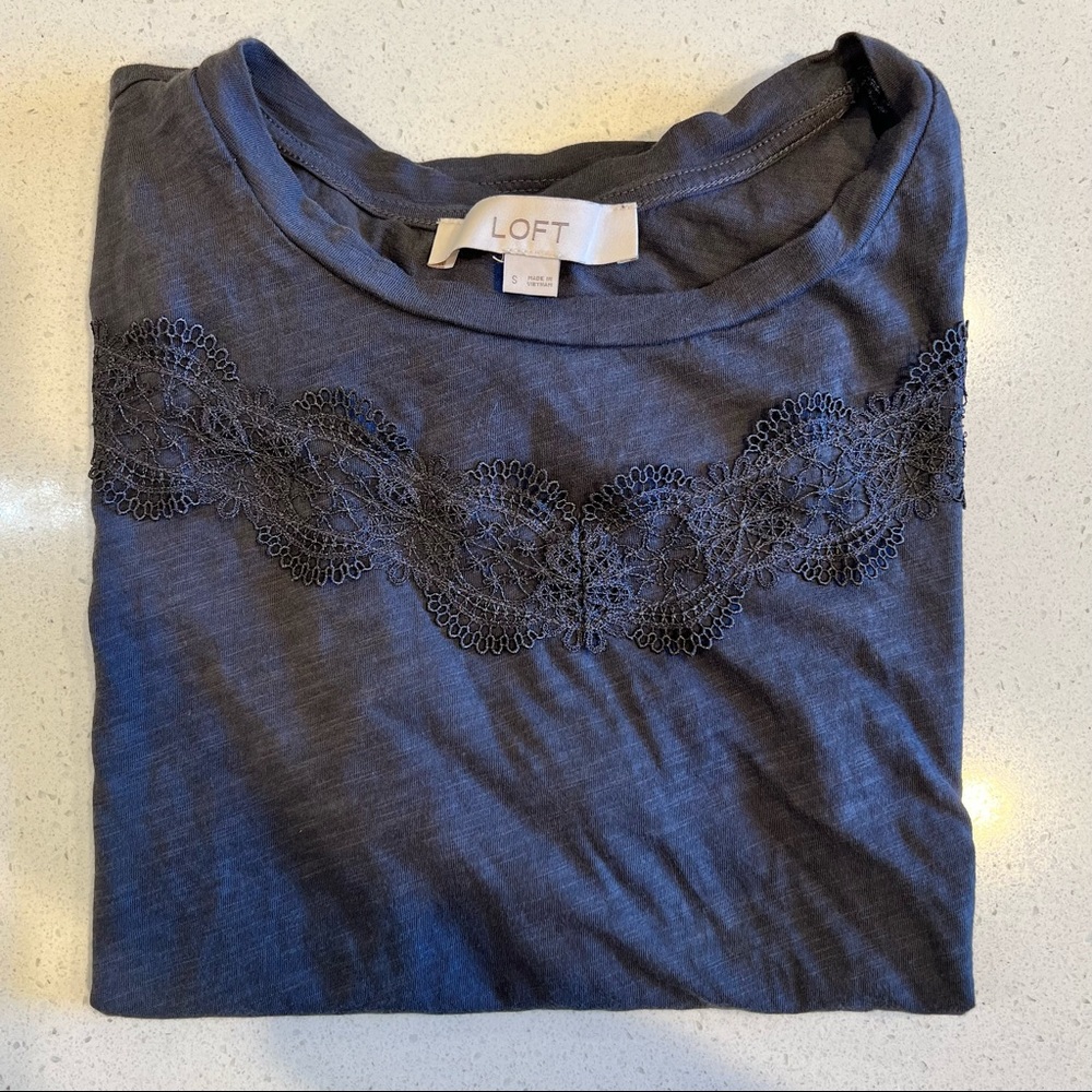 LOFT Short Sleeve Tee with Crochet Details